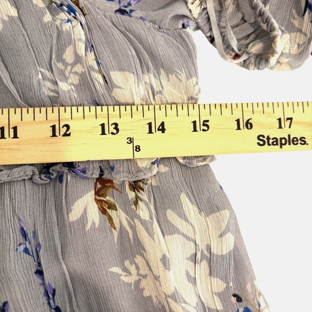 New Free People Floral Babydoll Mini Dress Women S Lavender Gray Puff Sleeve NWT - Picture 6 of 11